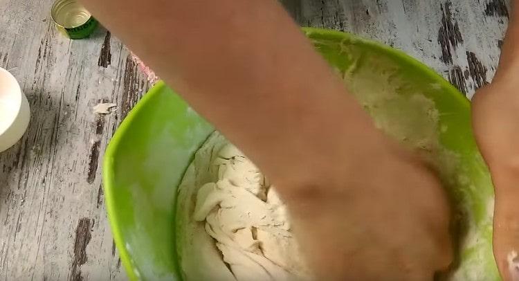 Quand la pâte se lève, ajoutez plus de farine et pétrissez la pâte.