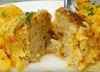 Preparamos albóndigas tiernas en el horno de acuerdo con una receta paso a paso con una foto.