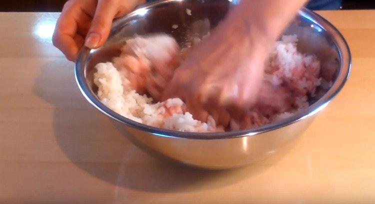 Agregue arroz, sal y mezcle todo.