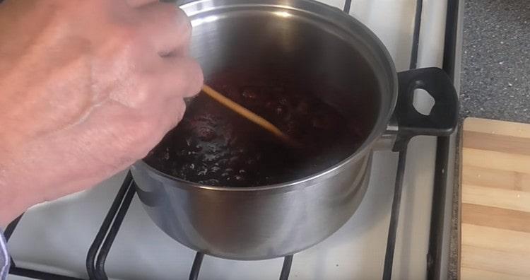 Boil cherries so they let the juice go.