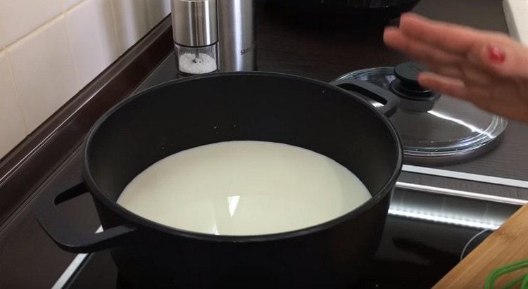 Separately, heat the milk.