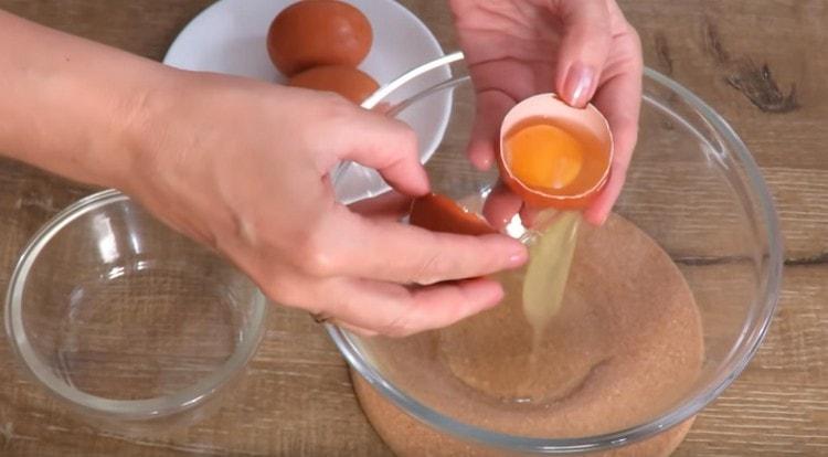 Gently divide the eggs into proteins and yolks.
