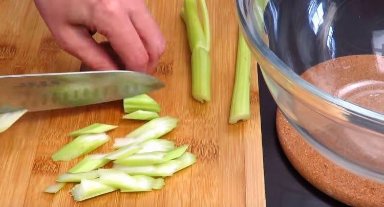 Cut celery stalks.