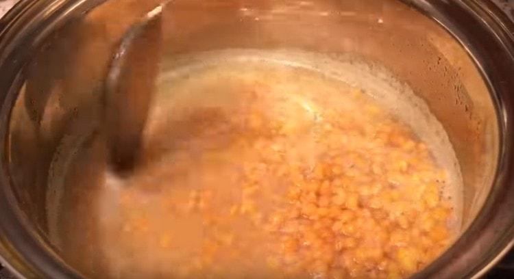 Cook lentils until cooked.