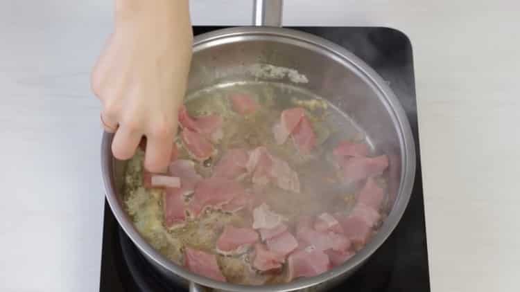 To cook the basil, fry the meat