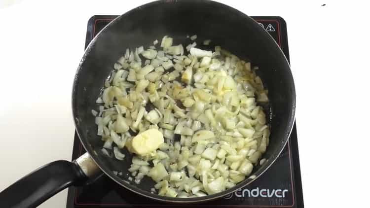 To cook beef stroganoff, fry the onions