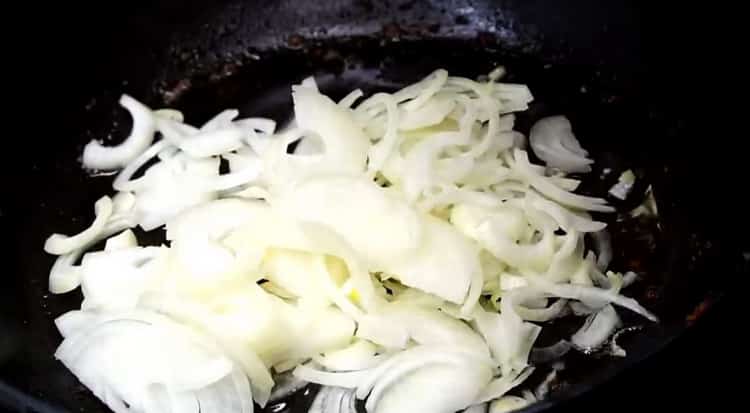 To cook beef stroganoff, fry the onions