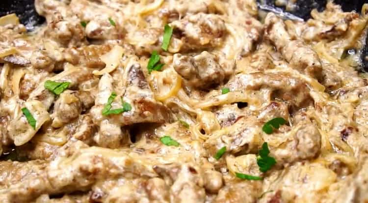 beef stroganoff from beef liver is ready