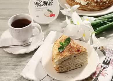 Pancake cake with mascarpone according to a step by step recipe with photo