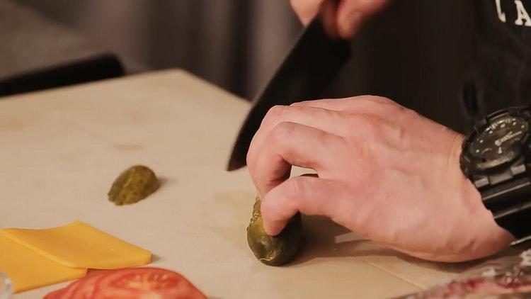 To make a burger, cut a cucumber