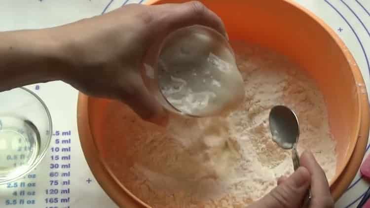 Add boiling water to prepare the dough.