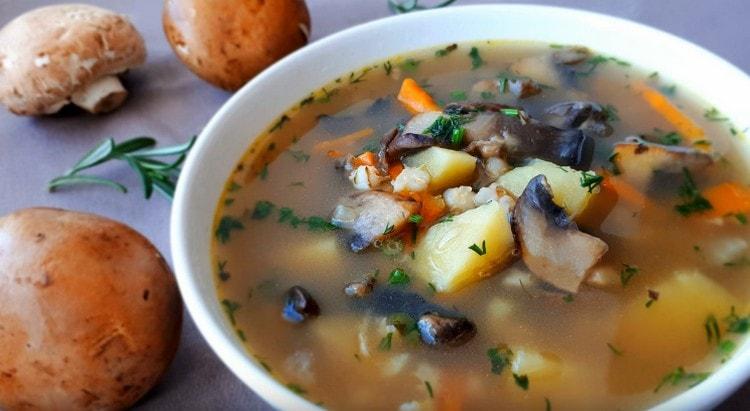 Fragrant mushroom soup with barley is ready