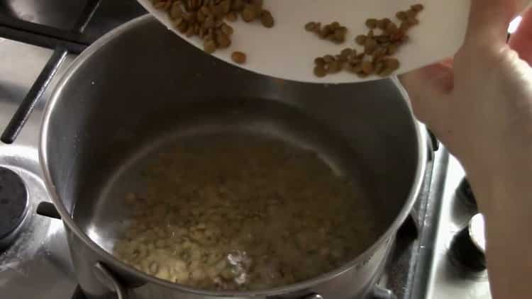 To prepare green lentils, prepare the ingredients