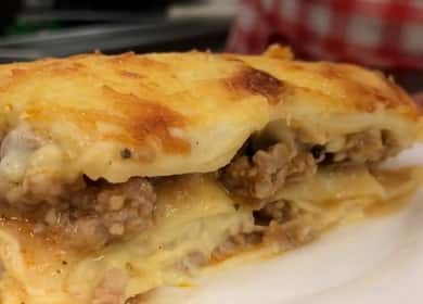 Lasagna with minced meat in the oven according to a step by step recipe with photo