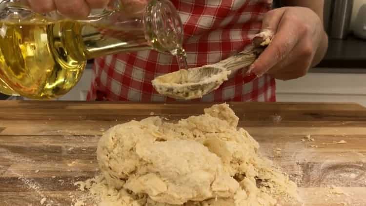 To make lasagna, mix the ingredients for the dough.