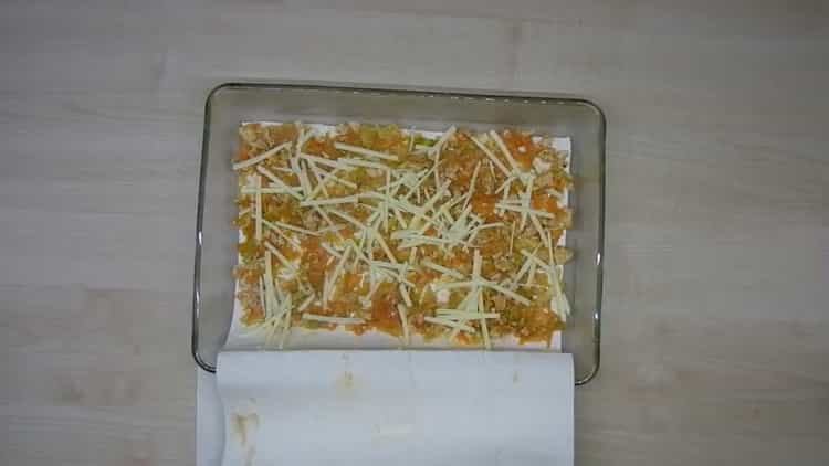 Lavash lasagna with chicken and vegetables according to a step by step recipe with photo
