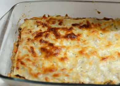 lasagna with minced meat and mushrooms is ready