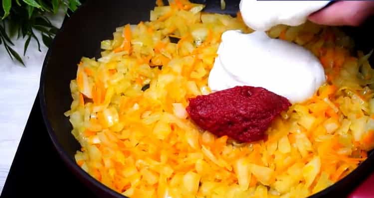 To make cabbage rolls, add tomato paste