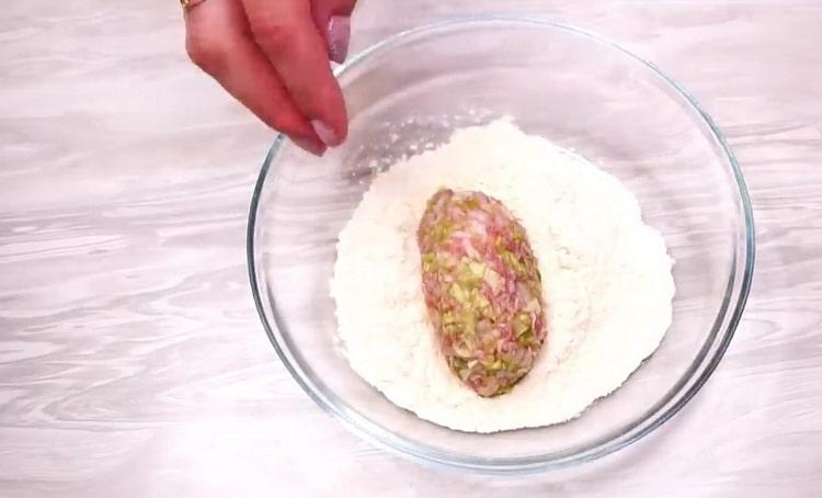 To make stuffed cabbage, prepare flour