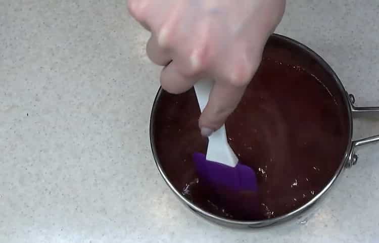 Mix the ingredients to make the cake.