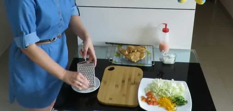 To prepare the filling, grate the cheese