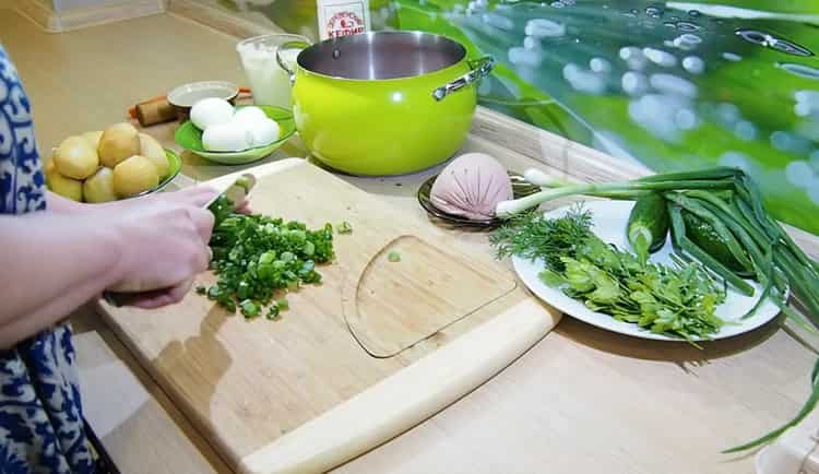 To cook okroshka, chop greens