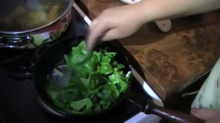 To make an omelet, chop the spinach