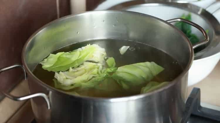 To cook phali from spinach in Georgian, boil cabbage