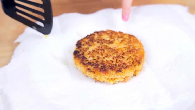 To cook crabsburger, remove excess fat