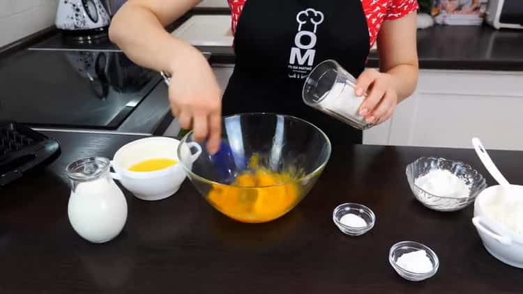 To prepare waffles, prepare the ingredients