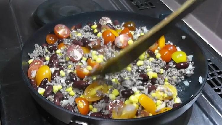 Add salt to make rice with beans