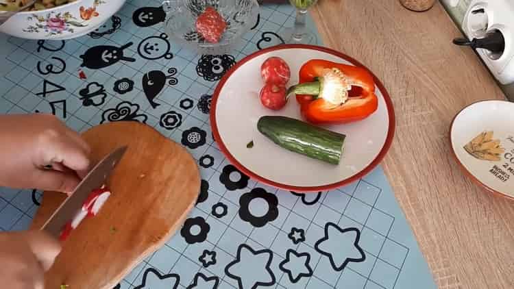 To make a salad, cut a radish