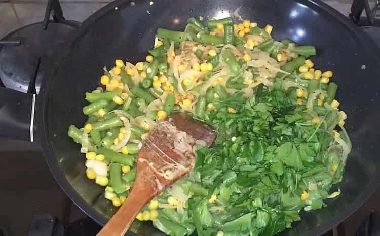 Add greens to cook