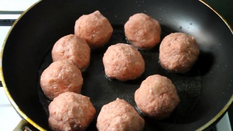 To cook meatballs, heat the pan