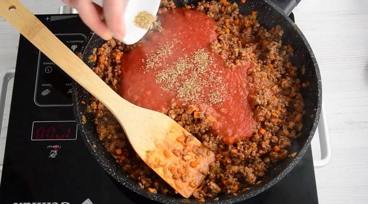 To make spaghetti bolognese add tomato puree