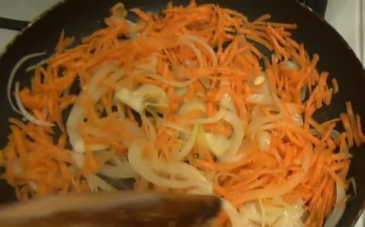 Fry vegetables for soup