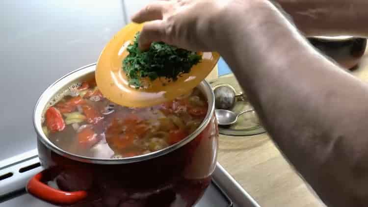 To make soup, chop greens