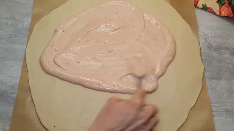 To make pizza, put the filling on the dough