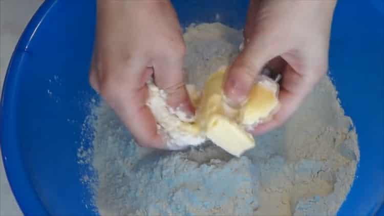 To make kefir dough, mix the butter with flour