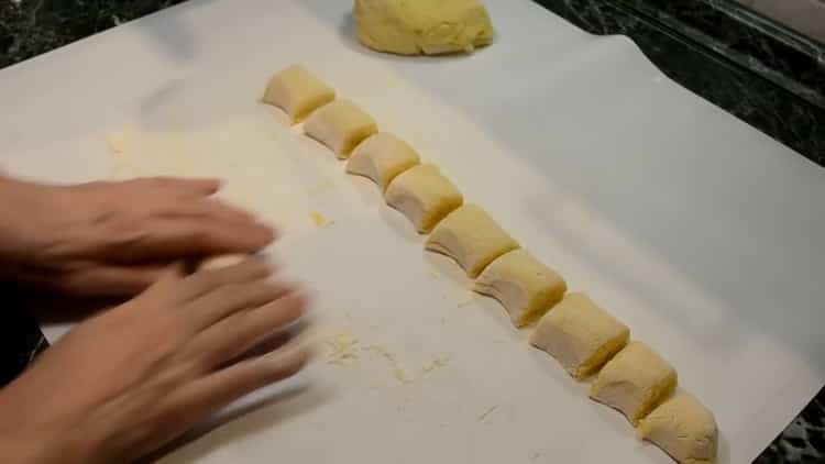 To prepare the dough, cut the dough