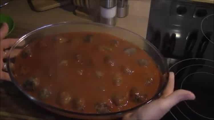 for cooking meatballs, pour the sauce over the mold