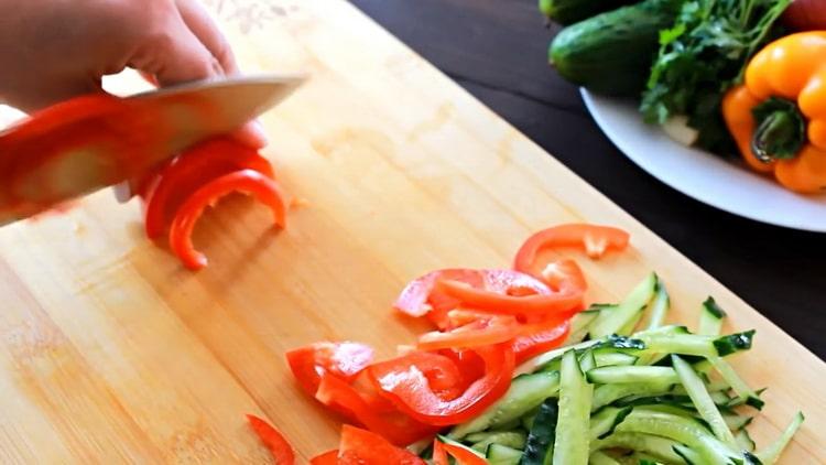 To make a salad, chop the vegetables