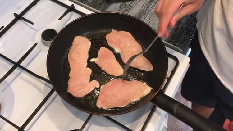 To make a classic shawarma, fry the meat