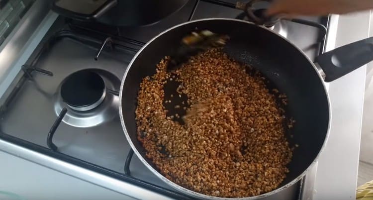 Buckwheat is fried in a separate pan with butter.