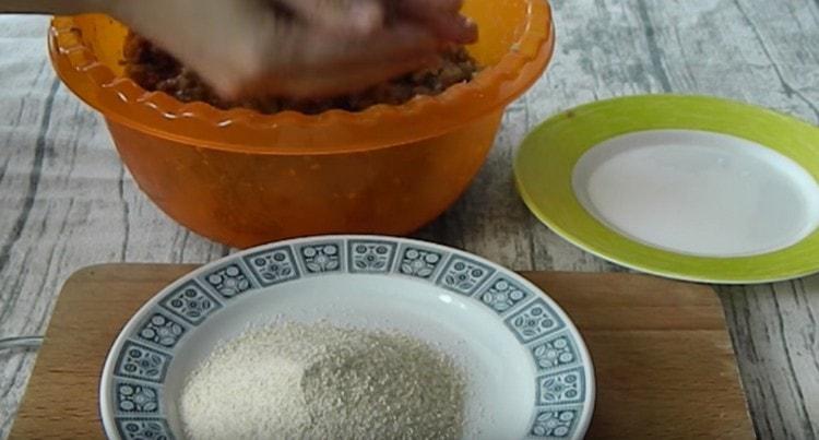 Pour breadcrumbs onto a separate plate.