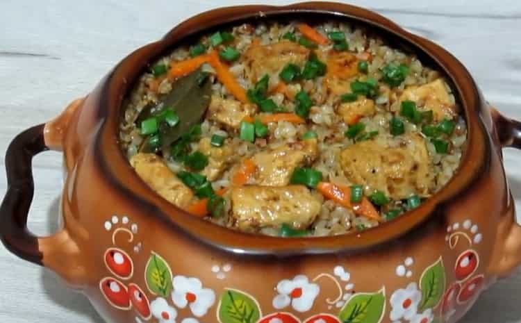 buckwheat with meat in a pot is ready