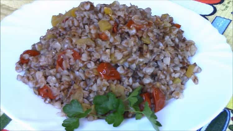 buckwheat with vegetables in a pan is ready