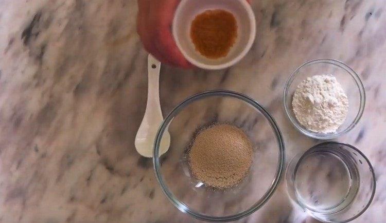 Pour dry yeast into a bowl.