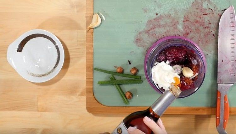 We add yogurt, maple syrup, and garlic to beets.