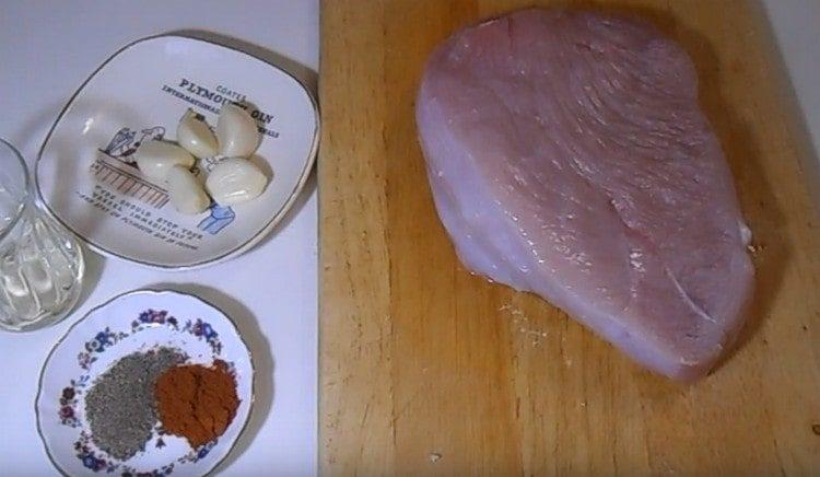 We dry the meat with paper towels and put it on the board.